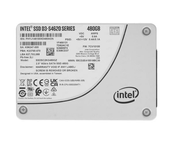 Intel® SSD D3-S4620 Series (480GB, 2.5in SATA 6Gb/s, 3D4, TLC)